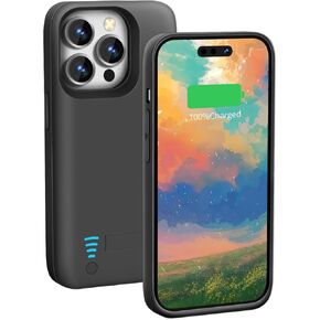 Battery Case for iPhone 15 Pro Max, 6000mAh Rechargeable Extended Battery Charging/Charger Case, Add 100% Extra Juice (6.7 inch) Black