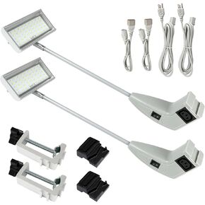 Trade Show Lights LED Display and Exhibit Arm Lighting, Connectable Tradeshow Lights Included Clamps, Mounting Brackets, Power Cables, Connect Cables (2pcs Grey)