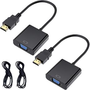 2PK HDMI to VGA Adapter Cord with Audio Output, TV Box Laptop to Monitor Screen Projector Connection, High-Definition Converter