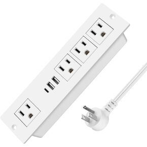 VILONG Recessed Power Strip with PD 20W USB-C, Flush Mounted Drawer Outlet, 4 Outlets & 3 USB Ports, Conference Desktop Built in Power Strip, 6.5FT Extension Cord(Black)