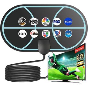 TV Antenna for Smart TV Indoor,Indoor TV Antenna for Easy Installation, Digital Antenna Long Range Reception HD Antenna for TV Indoor 4k 1080P Channels-10ft Cables