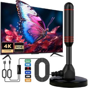 TV Antenna for Smart 4K 1080P Fire and All Older TV's Indoor, Includes Magnetic Base and 360° Reception,300+ Mile Signal Reception Range,17.5ft Coax Cable
