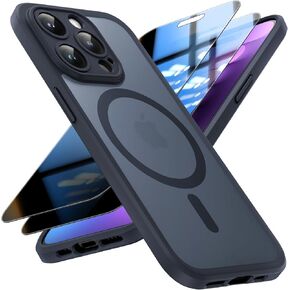 TOCOL 3 in 1 Magnetic for iPhone 15 Pro Case, Upgraded [Full Camera Protection] [Compatible with Magsafe] [15FT Military Grade Protection] Bumper for iPhone 15 Pro 6.1, Privacy Black