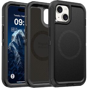 Magnetic Case for iPhone 13 Case/iPhone 14 Case/iPhone 15 Case with Belt Clip Holster, Heavy Duty Protective Phone Case, Shockproof Magnetic Phone Cover for iPhone 15 6.1" Dark Black