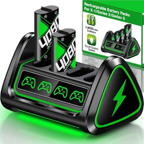 حزمة بطارية قابلة لإعادة الشحن لأجهزة Xbox One/Xbox Series X|S، 4 بطاريات قابلة لإعادة الشحن بقدرة 4080 مللي واط في الساعة لأجهزة Xbox، بطارية وحدة تحكم مع محطة شحن لأجهزة XboxOne S|X/Elite
