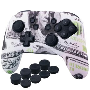 YoRHa Studded Silicone Transfer Print Cover Skin Case ONLY for Nitendo Official Switch Pro Controller x 1(US Dollar) with Pro Thumb Grips x 8