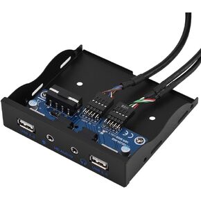 USB2.0 Optical Drive Front Panel with 2 USB 2.0/1 HD Audio/1 Microphone Port, 3.5inch Multport USB2.0 HUB 19PIN to 2 USB 2.0 Port, DIY Computer Expansion Board, Replacement PC Parts for Desktop