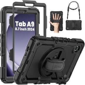 SEYMAC Case for Samsung Galaxy Tab S10+ Plus Case 2024/ S9 FE+ Plus/ S9+ Plus 12.4" 2023, Heavy Duty Shockproof Protective Case with Screen Protector, Stand, Hand/Shoulder Strap and Pen Holder, Black