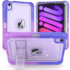 Case for iPad Mini A17 Pro, for iPad Mini 7th/6th Generation Case 8.3 inch 2024/2021 with Pencil Holder/Stand, Slim Cover for i Pad Mini 7/6 (Clear Glitter/Gradient Blue Purple)