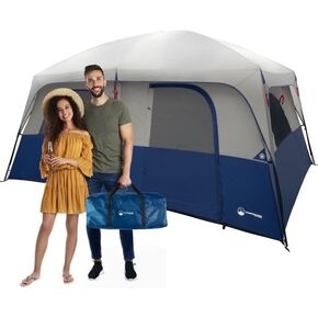 10 Person Camping Tent - Large Outdoor Tent with Room Divider and Rainfly - Family Tent with 2 Doors and 4 Screen Windows by Wakeman Outdoors (Navy)
