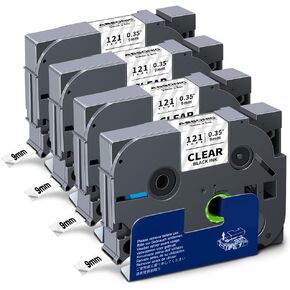 Absonic 10-Pack Tze-121 9mm 0.35 Black on Clear Label Tape Compatible for Brother Tze121 Tz121 Tz-121 P Touch Label Tape 9mm Laminated Clear Tze Tz Tape 3/8 Inch for PTD210 PTD220 PTD410 PTH110 PTD200