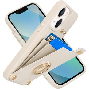 LAMEEKU Wallet Case Compatible with iPhone 14 Pro Max, Leather Case with Card Holder, 360°Rotation Ring Kickstand, RFID Blocking Protective Case Designed for Apple iPhone 14 Pro Max 6.7'' Beige (2022)