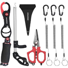 Swiss+Tech Fishing Tool Kit, Fish Gripper with Scale, Muti-Function Fishing Pliers, Braided Line Scissors, Fishing Gear with Safety Coiled Lanyard, Fishing Gifts for Anglers…
