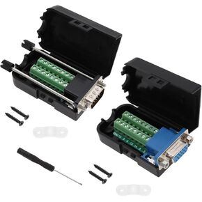 Create idea 2Pcs 15Pin VGA Male Female Adapter with Case 2X Cable Pressing Plate VGA Screw Terminal Block Adapter Accessories for Computer Tax Control Machine Digital Camera Black