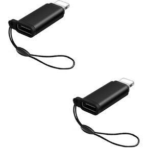 Black Lightning to USB-C Adapter with Lanyard (Pack of 2) -