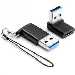 BORLTER CLAMP USB C to USB Adapters (2 Pack) with Lanyard, Type C to USB 90 Degree Angle Adapter,USB C Female to USB Male Compatible with MacBook, Laptop, PC, Galaxy S8/S8+, Pixel 3/2,Black
