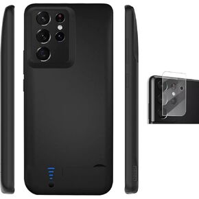 Battery Charger Case for Samsung S21 Ultra, 5000mAh Portable Rechargeable External Backup Power Bank Battery Phone Case Galaxy S21 Ultra 5G charging case kickstand with Camera Lens Protector 6.8"