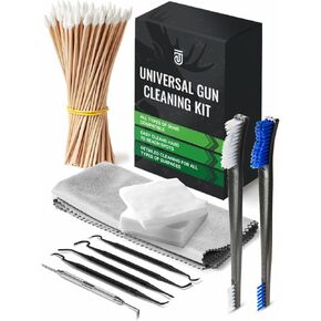Gun Cleaning Supplies Kit 12 in 1 Universal Gun Cleaning Kit Incl. Gun Cleaning Patches, 6-inch Gun Cleaning Swabs, Double Head Gun Cleaning Brush, Cleaning Picks, Finishing Gun Cloth, Oil Applicator