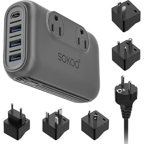 SOKOO International Power Adapter 220v to 110v Converter, Voltage Converter US to Europe with 3 USB A and 1 USB C Step Down Power Converter Adapter Combo for Curling Irons and Hair Straighteners