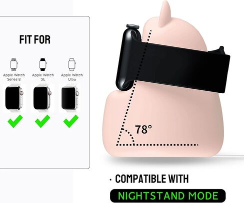 Charging&Display Stand Compatible with Apple Watch Series 49/46/45/44/42/41/40/38mm iWatch Ultra2/Ultra/10/9/8/SE2/7/6/SE/5/4/3/2/1,Cute Silicone Charging Dock,Supports Night Stand Mode,Pink in Kuwait