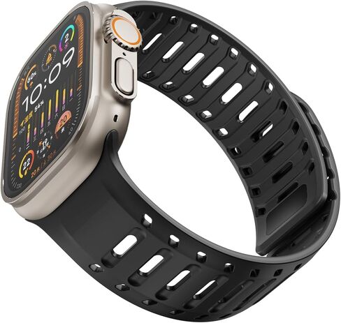 حزام من السيليكون لساعة Apple Series 1/2/3/4/5/6/7/8/9/10/SE/Ultra 1/2، حزام رياضي بقفل مزدوج مع دبوس إبزيم وامتصاص مغناطيسي لساعة iWatch 42/44/ 45/46/49 ملم in Saudi Arabia