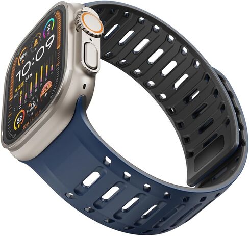 حزام من السيليكون لساعة Apple Series 1/2/3/4/5/6/7/8/9/10/SE/Ultra 1/2، حزام رياضي بقفل مزدوج مع دبوس إبزيم وامتصاص مغناطيسي لساعة iWatch 42/44/ 45/46/49 ملم in Saudi Arabia