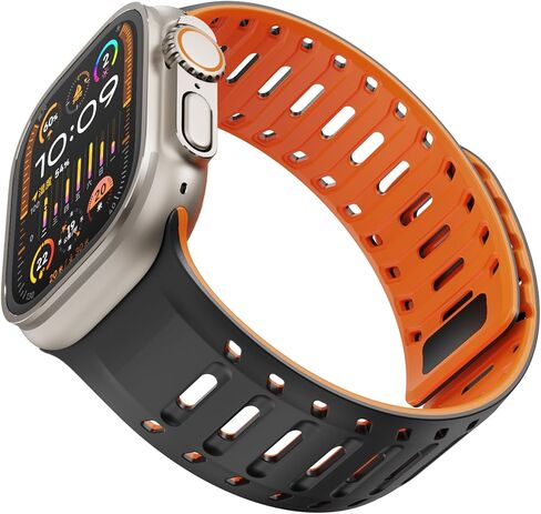 حزام من السيليكون لساعة Apple Series 1/2/3/4/5/6/7/8/9/10/SE/Ultra 1/2، حزام رياضي بقفل مزدوج مع دبوس إبزيم وامتصاص مغناطيسي لساعة iWatch 42/44/ 45/46/49 ملم in Saudi Arabia