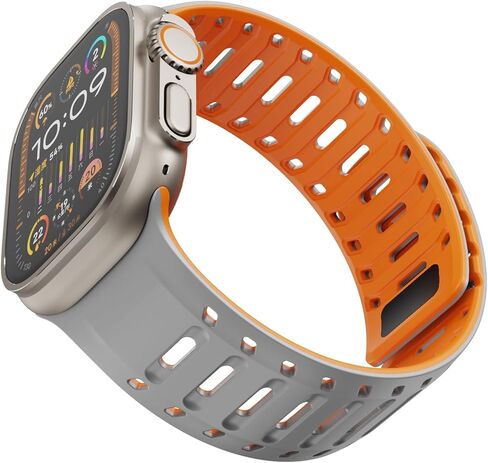 حزام من السيليكون لساعة Apple Series 1/2/3/4/5/6/7/8/9/10/SE/Ultra 1/2، حزام رياضي بقفل مزدوج مع دبوس إبزيم وامتصاص مغناطيسي لساعة iWatch 42/44/ 45/46/49 ملم in Saudi Arabia