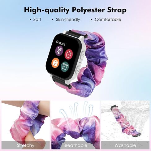 MoKo 3Pack Scrunchie Band Compatible with Gizmo Watch 3 2 1/Gabb Watch 3 2 1/SyncUP Kids Watch, Cute Elastic Replacement Wristband Strap Stretchy Bands for Kids, Purple Pink+Pink Blue+Oil Painting in Saudi Arabia