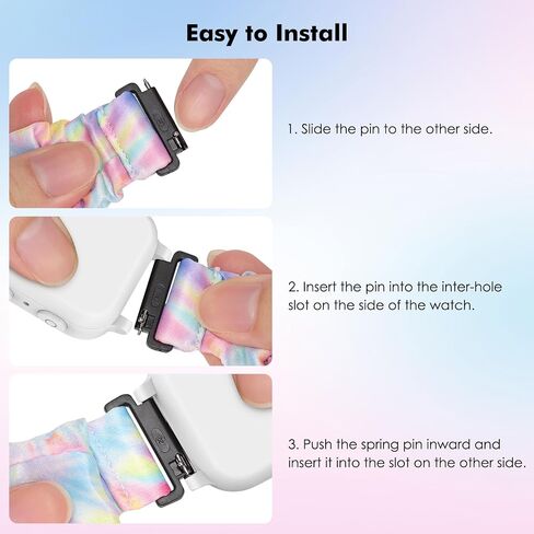MoKo 3Pack Scrunchie Band Compatible with Gizmo Watch 3 2 1/Gabb Watch 3 2 1/SyncUP Kids Watch, Cute Elastic Replacement Wristband Strap Stretchy Bands for Kids, Purple Pink+Pink Blue+Oil Painting in Saudi Arabia