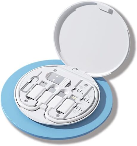 Multifunctional Cable Storage Box with USB A/Type C/Micro USB/Light Conversion Adapter, Micro Data Transfer Tool, Multi-Type Charging Cable Adapter, Includes USB C Cable and 3 USB Adapters (White) in Saudi Arabia