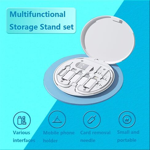 Multifunctional Cable Storage Box with USB A/Type C/Micro USB/Light Conversion Adapter, Micro Data Transfer Tool, Multi-Type Charging Cable Adapter, Includes USB C Cable and 3 USB Adapters (White) in Saudi Arabia