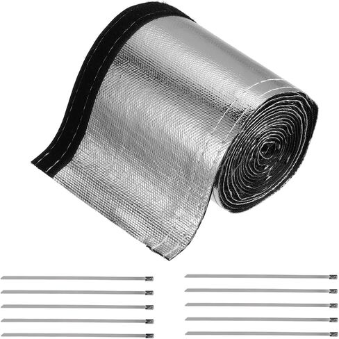MECCANIXITY Heat Shroud Sleeve Aluminized Gold Sleeving 30mm 1-1/4 Inch ID x 300cm 10FT Heat Cable Sleeving for Hose Wire Heat Protection with Hook&Loop,10PCS Stainless Steel Ties in Kuwait