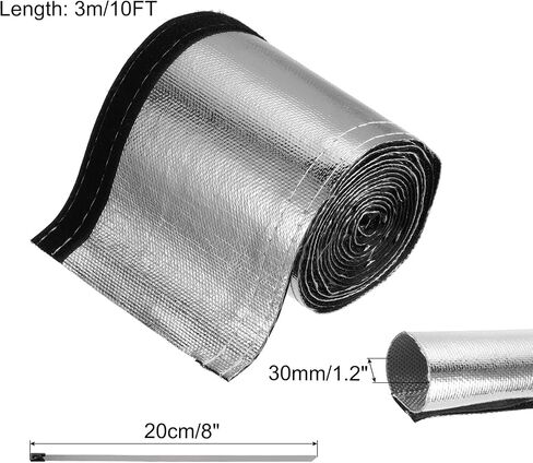MECCANIXITY Heat Shroud Sleeve Aluminized Gold Sleeving 30mm 1-1/4 Inch ID x 300cm 10FT Heat Cable Sleeving for Hose Wire Heat Protection with Hook&Loop,10PCS Stainless Steel Ties in Kuwait