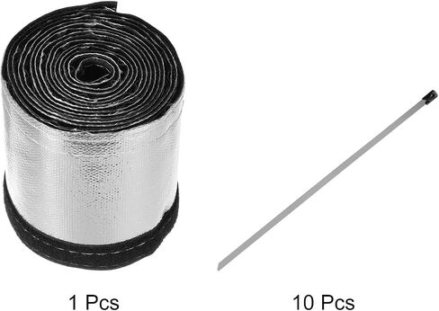 MECCANIXITY Heat Shroud Sleeve Aluminized Gold Sleeving 30mm 1-1/4 Inch ID x 300cm 10FT Heat Cable Sleeving for Hose Wire Heat Protection with Hook&Loop,10PCS Stainless Steel Ties in Kuwait
