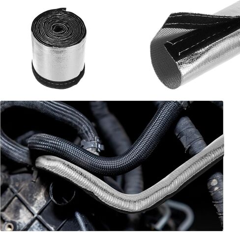 MECCANIXITY Heat Shroud Sleeve Aluminized Gold Sleeving 30mm 1-1/4 Inch ID x 300cm 10FT Heat Cable Sleeving for Hose Wire Heat Protection with Hook&Loop,10PCS Stainless Steel Ties in Kuwait