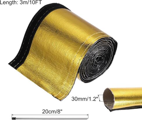 MECCANIXITY Heat Shroud Sleeve Aluminized Gold Sleeving 30mm 1-1/4 Inch ID x 300cm 10FT Heat Cable Sleeving for Hose Wire Heat Protection with Hook&Loop,10PCS Stainless Steel Ties in Kuwait