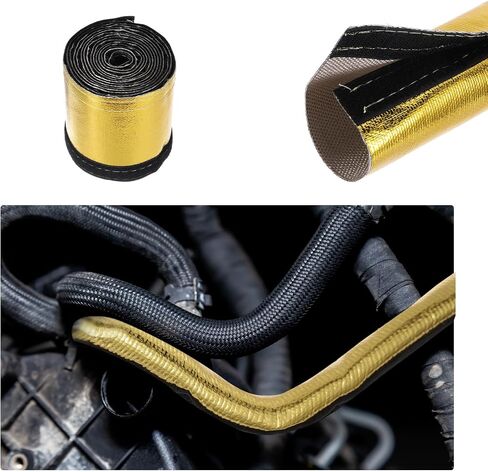 MECCANIXITY Heat Shroud Sleeve Aluminized Gold Sleeving 30mm 1-1/4 Inch ID x 300cm 10FT Heat Cable Sleeving for Hose Wire Heat Protection with Hook&Loop,10PCS Stainless Steel Ties in Kuwait