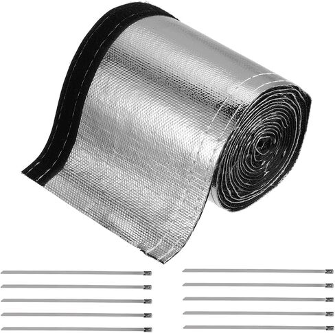 MECCANIXITY Heat Shroud Sleeve Aluminized Gold Sleeving 30mm 1-1/4 Inch ID x 300cm 10FT Heat Cable Sleeving for Hose Wire Heat Protection with Hook&Loop,10PCS Stainless Steel Ties in Kuwait