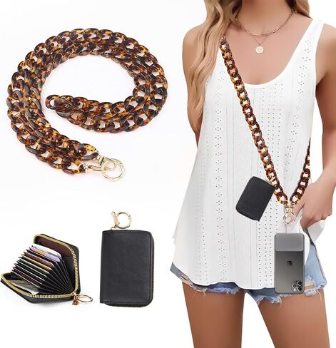 Phone Lanyard Crossbody Phone Lanyard with Tether Tab Acrylic Chain Phone Crossbody Strap with Card Holder in Saudi Arabia