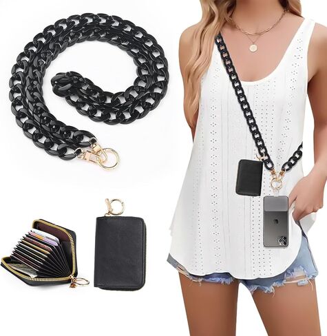 Phone Lanyard Crossbody Phone Lanyard with Tether Tab Acrylic Chain Phone Crossbody Strap with Card Holder in Saudi Arabia