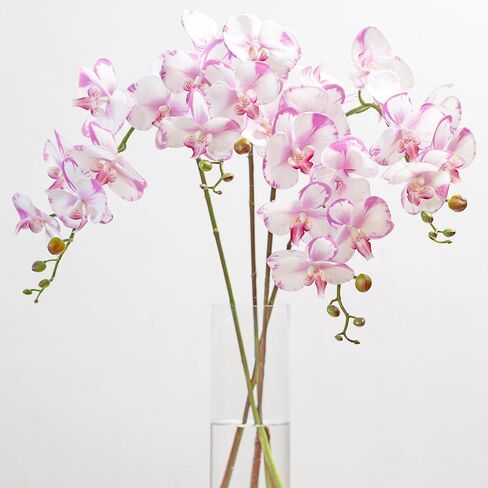 DUYONE 35 Inch Artificial Butterfly Orchid Flowers 4 Pcs Real Touch Orchid with 4 Pcs Leaves Fake Phalaenopsis Flowers Stem Plants for Wedding Home Decoration (Flowers + Leaves Set) in Kuwait