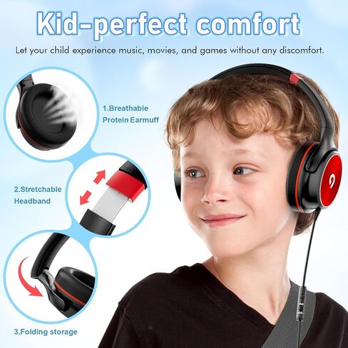 Kids Headphones with Safe 85dB/94dB Volume Limiter for Kids/Teens, Foldable HD Stereo Sound Headphones for Kindle Kids/fire Tablet/iPad/Laptop, Headphones with Microphone in Kuwait