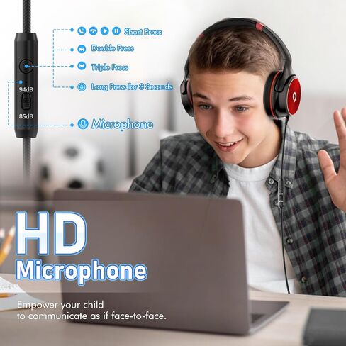 Kids Headphones with Safe 85dB/94dB Volume Limiter for Kids/Teens, Foldable HD Stereo Sound Headphones for Kindle Kids/fire Tablet/iPad/Laptop, Headphones with Microphone in Kuwait