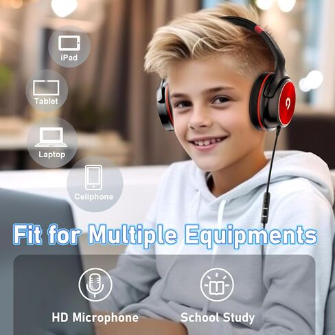 Kids Headphones with Safe 85dB/94dB Volume Limiter for Kids/Teens, Foldable HD Stereo Sound Headphones for Kindle Kids/fire Tablet/iPad/Laptop, Headphones with Microphone in Kuwait