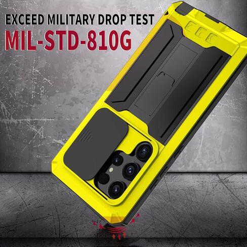 حافظة Miimall معدنية لهاتف Galaxy S24 Ultra، غطاء هاتف كامل للجسم S24 مع واقي شاشة مدمج ومسند وغطاء كاميرا، حافظة متينة مضادة للسقوط لهاتف Samsung S24 Ultra أصفر in Kuwait