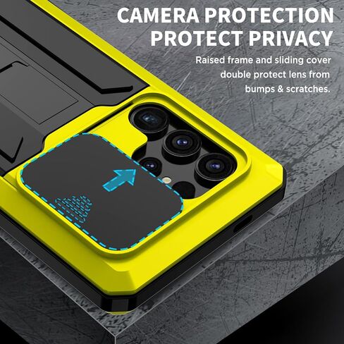 حافظة Miimall معدنية لهاتف Galaxy S24 Ultra، غطاء هاتف كامل للجسم S24 مع واقي شاشة مدمج ومسند وغطاء كاميرا، حافظة متينة مضادة للسقوط لهاتف Samsung S24 Ultra أصفر in Kuwait