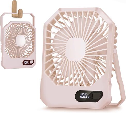 Small Desk Fan, 2 IN 1 Desktop/Hanging USB Rechargeable Battery Powered Fan, 180° Tilt & LED Display & Adujstable 3 Speed Ultra Quiet Portable Personal Fan for Travel Office Bedroom in Saudi Arabia
