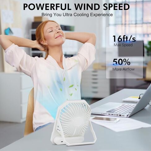 Small Desk Fan, 2 IN 1 Desktop/Hanging USB Rechargeable Battery Powered Fan, 180° Tilt & LED Display & Adujstable 3 Speed Ultra Quiet Portable Personal Fan for Travel Office Bedroom in Saudi Arabia