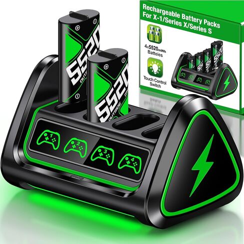 Rechargeable Battery Pack for Xbox One/Xbox Series X|S, 4 x 4080mWh Rechargeable Batteries for Xbox, Controller Battery with Charger Station for XboxOne S|X/Elite, Light Control in Saudi Arabia